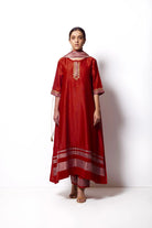 Crimson Red Chanderi Silk Kurta Set with Dupatta - CiceroniBhavik Shah