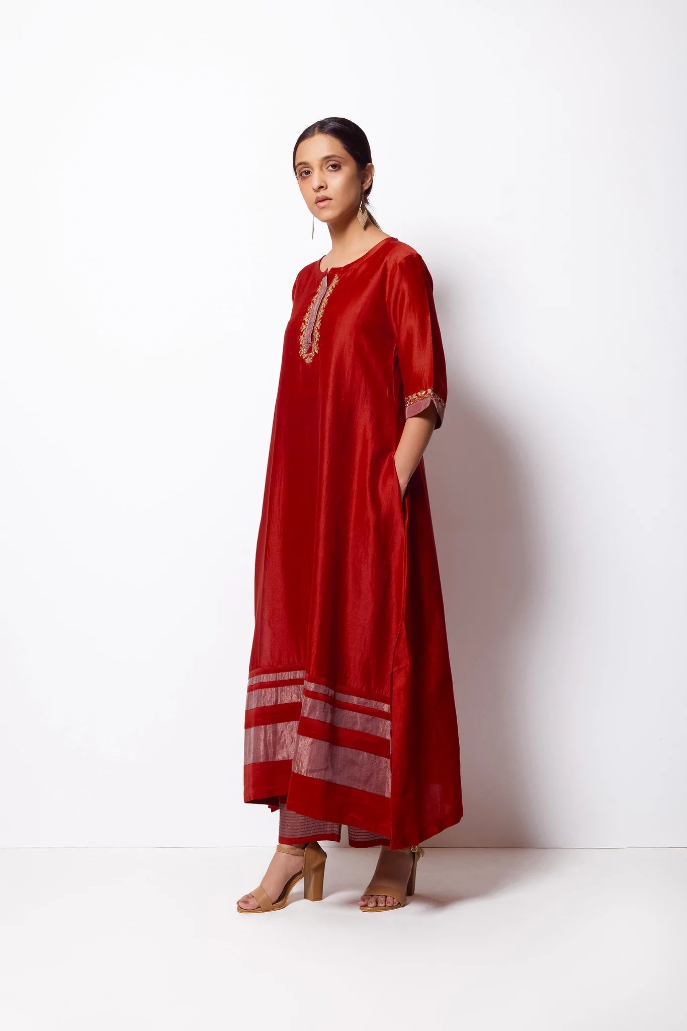 Crimson Red Chanderi Silk Kurta Set with Dupatta - CiceroniBhavik Shah