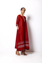 Crimson Red Chanderi Silk Kurta Set with Dupatta - CiceroniBhavik Shah