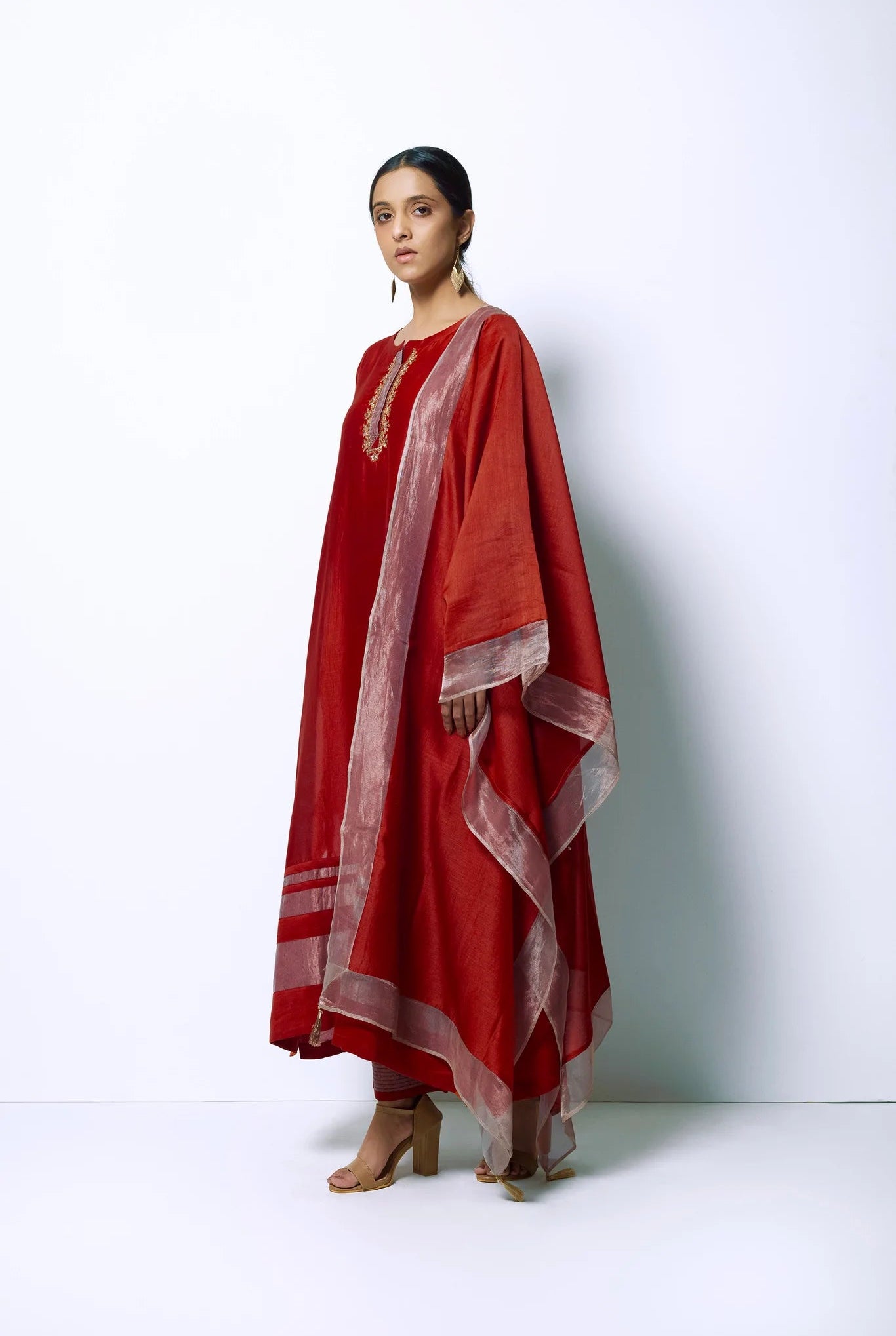 Crimson Red Chanderi Silk Kurta Set with Dupatta - CiceroniBhavik Shah