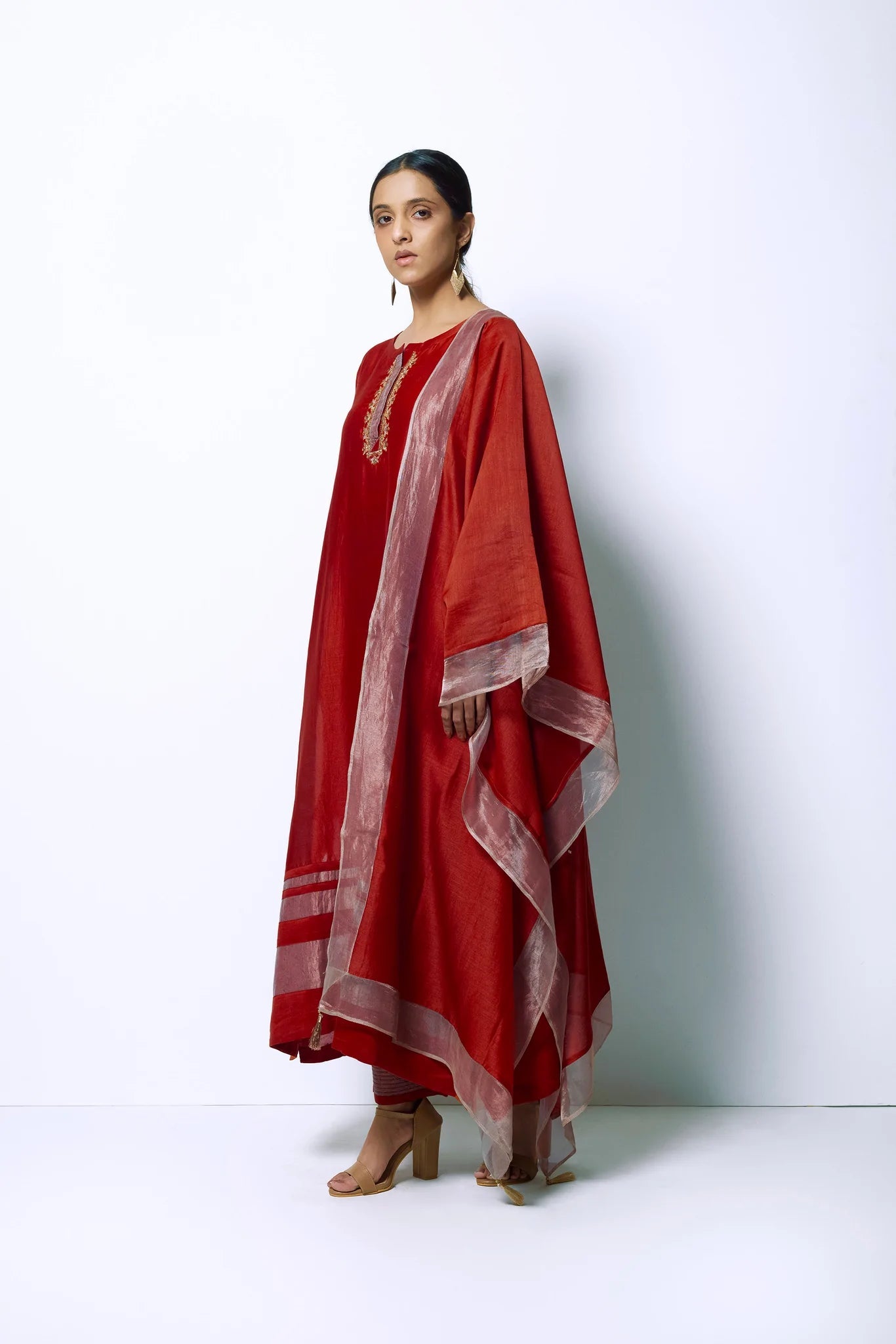 Crimson Red Chanderi Silk Kurta Set with Dupatta - CiceroniBhavik Shah