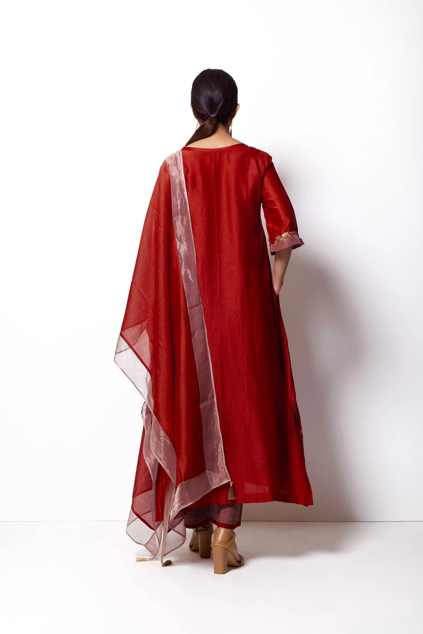 Crimson Red Chanderi Silk Kurta Set with Dupatta - CiceroniBhavik Shah