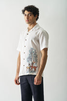 Deer Under Giant Oak - Mens Hand Embroidered Pure Linen Shirt - CiceroniShirtsCultura Studio