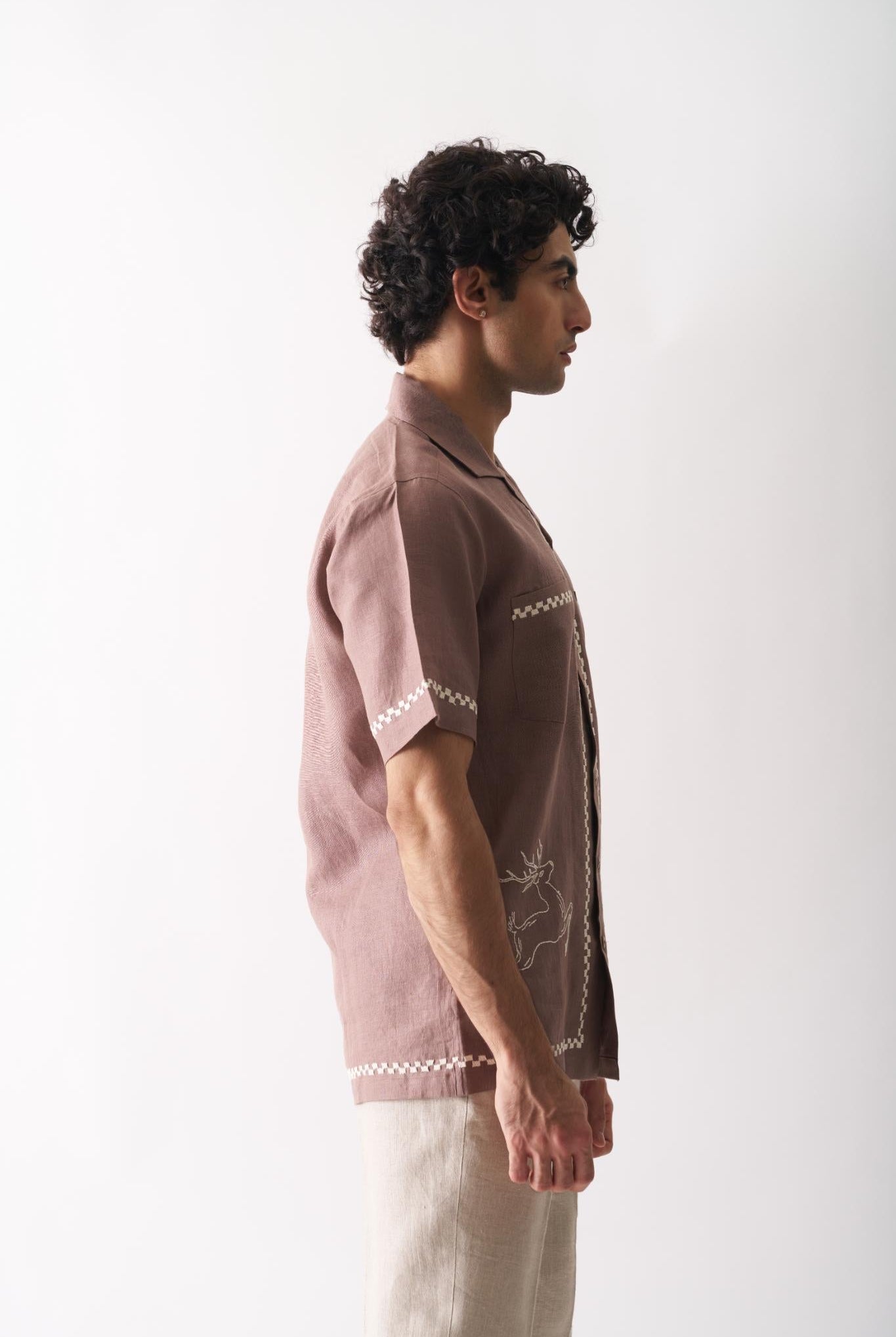 Deer's Delight - Mens Hand Embroidered Pure Linen Shirt - CiceroniShirtsCultura Studio