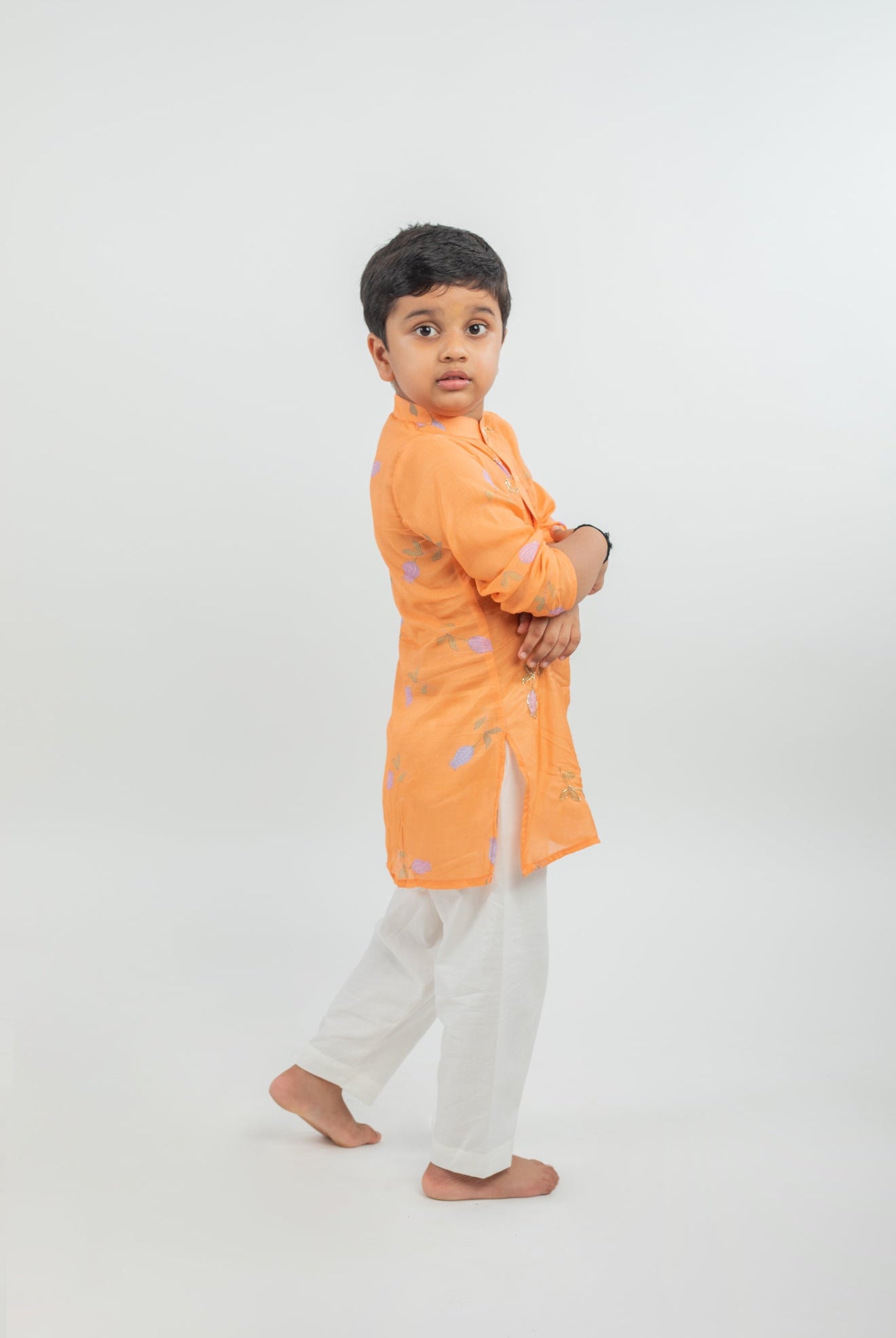Digital Print Muslin Kurta Pajama In Orange - CiceroniMr. Brat