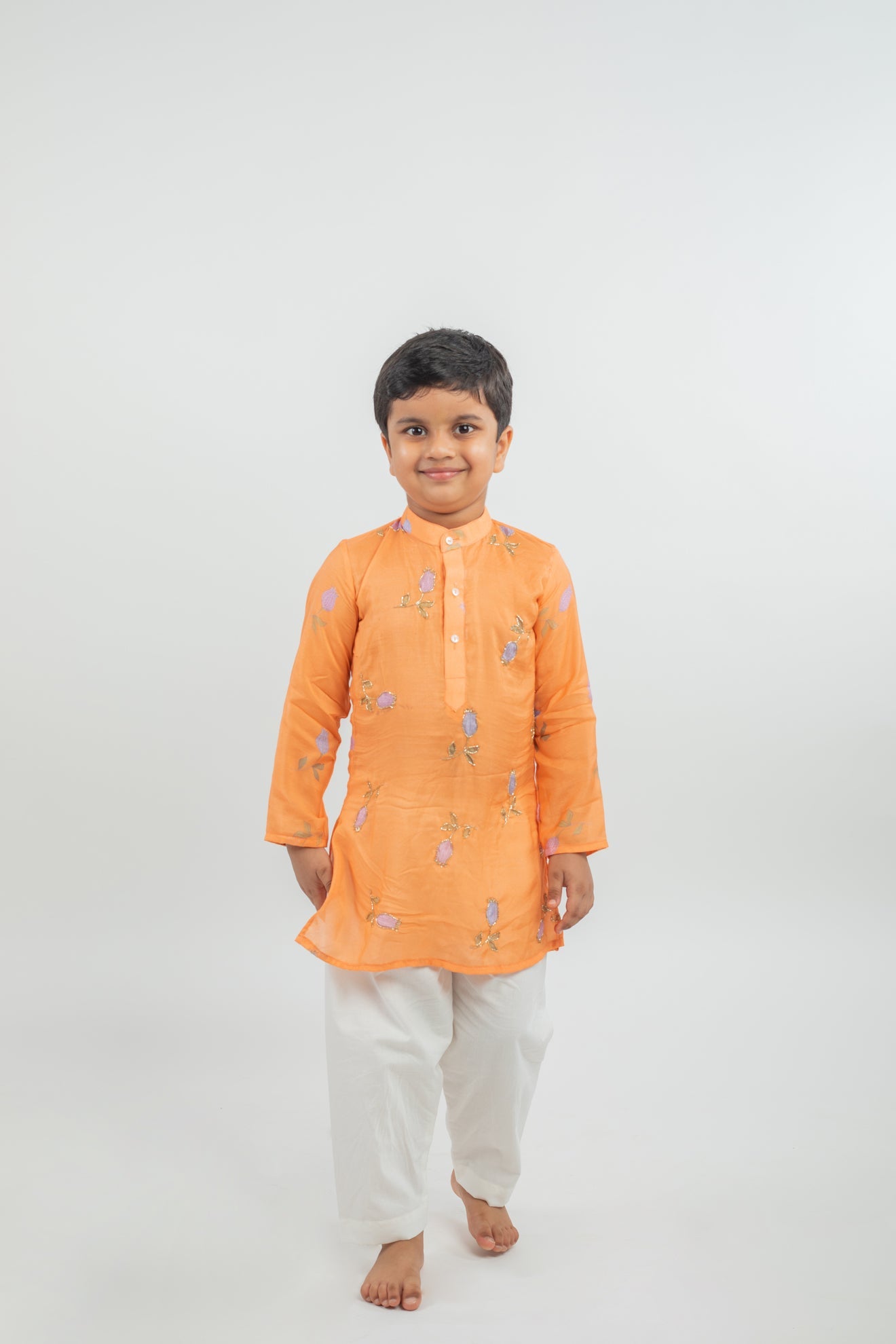 Digital Print Muslin Kurta Pajama In Orange - CiceroniMr. Brat