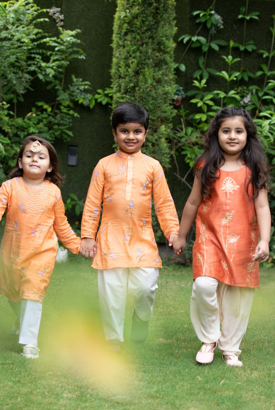 Digital Print Muslin Kurta Pajama In Orange - CiceroniMr. Brat
