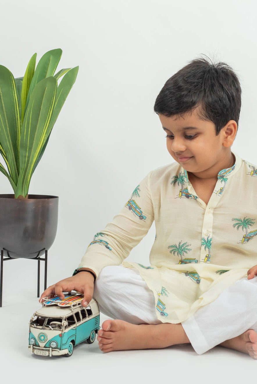 Digital Print Muslin Kurta Pajama In Yellow - CiceroniMr. Brat