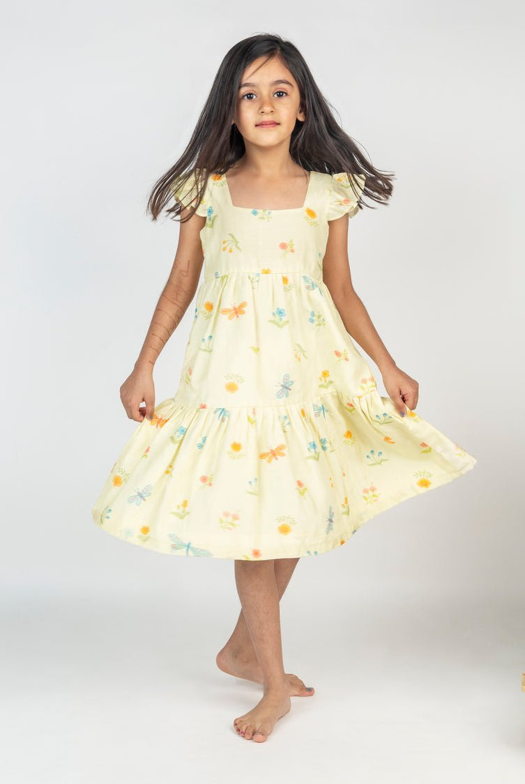 Dragon Fly & Flower Printed Tier Dress - CiceroniDressesMr. Brat