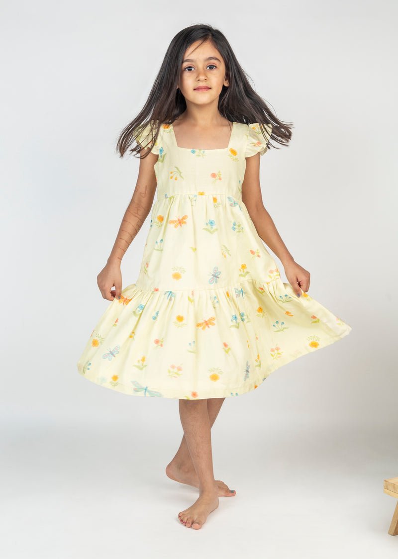 Dragon Fly & Flower Printed Tier Dress - CiceroniDressesMr. Brat