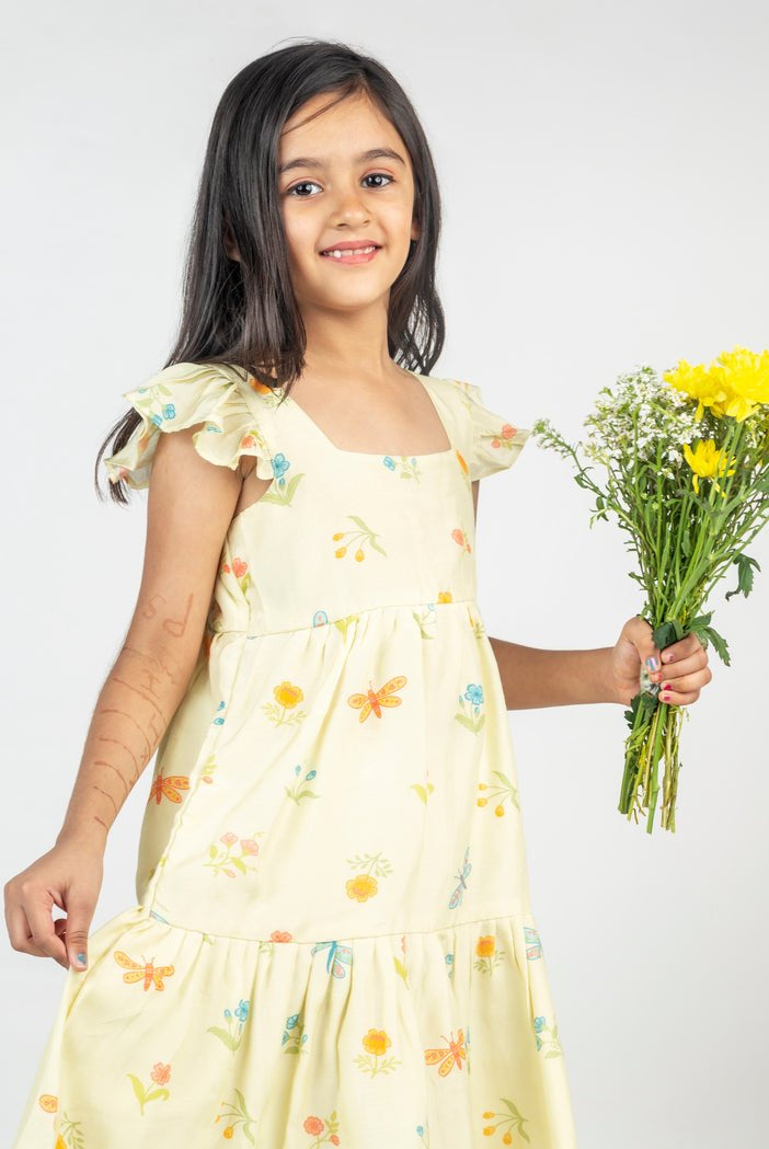 Dragon Fly & Flower Printed Tier Dress - CiceroniDressesMr. Brat