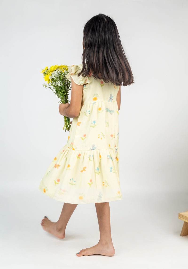 Dragon Fly & Flower Printed Tier Dress - CiceroniDressesMr. Brat