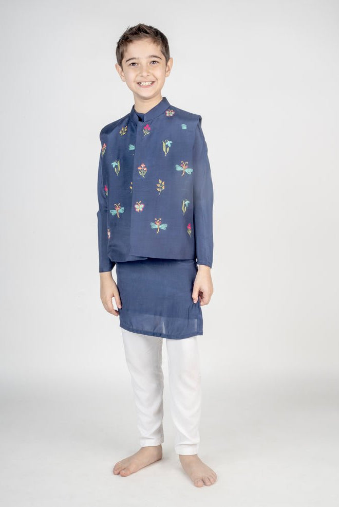Dragonfly Multicolour Hand Embroidered Jacket Set - CiceroniKurta Set, Festive wearMr. Brat