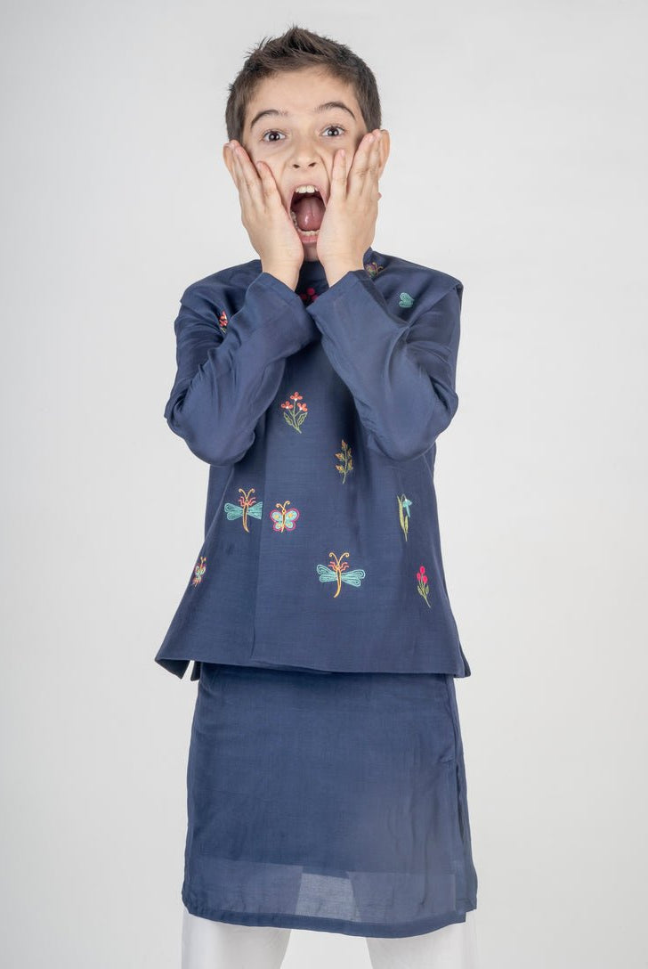 Dragonfly Multicolour Hand Embroidered Jacket Set - CiceroniKurta Set, Festive wearMr. Brat