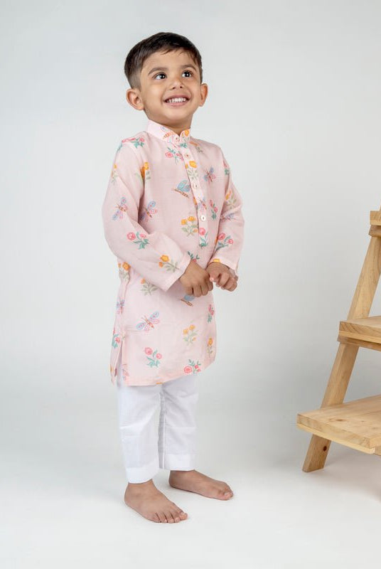 Dragonfly Pink Buta Printed Kurta Set - CiceroniKurta Set, Festive wearMr. Brat