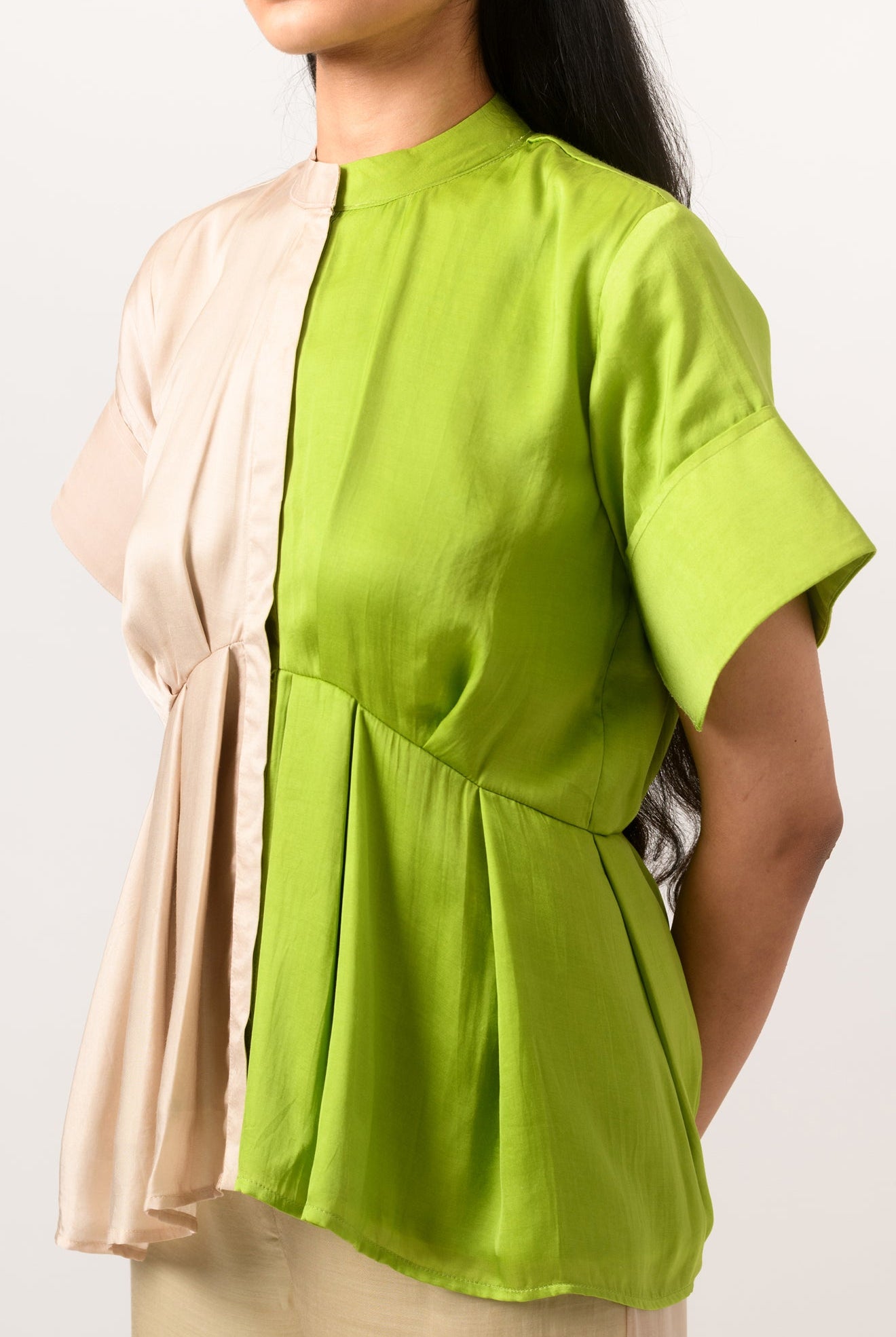 Ecru-Green Half-Half Co-ord Set - CiceroniNeora