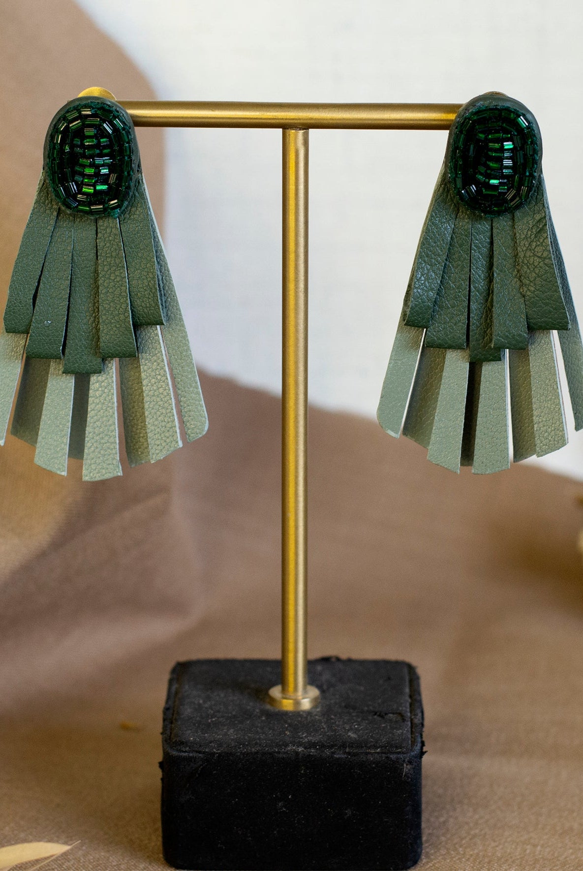 Embroidered stud fringe earrings - CiceroniNoupelle