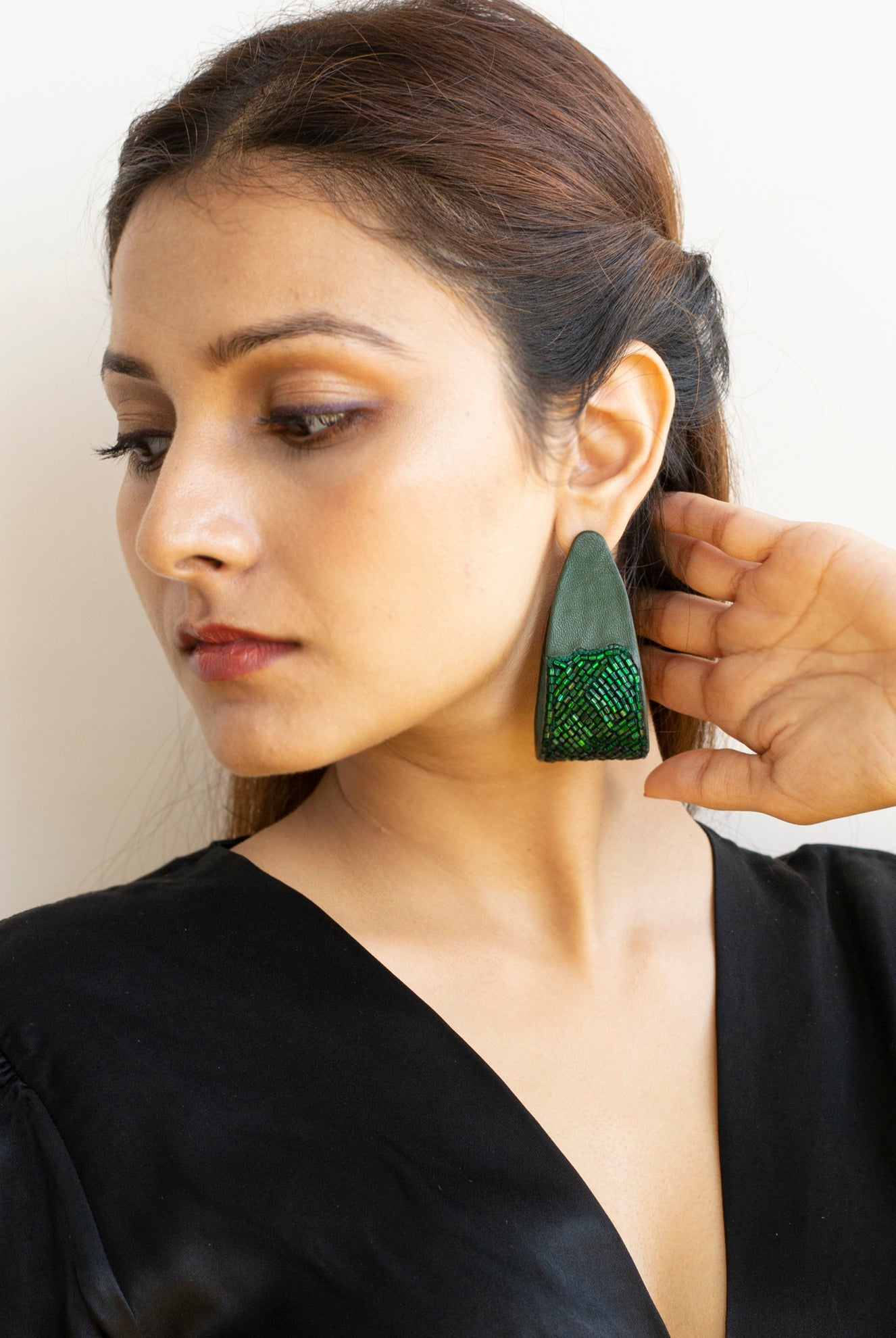 Emerald Embroidered Flat Hoops - CiceroniNoupelle