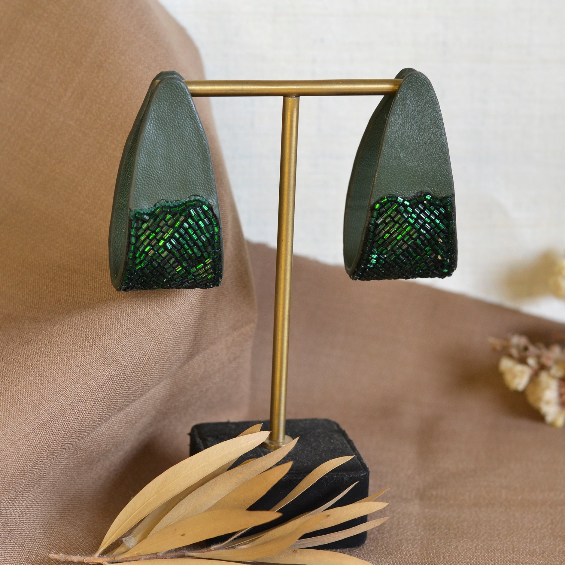 Emerald Embroidered Flat Hoops - CiceroniNoupelle