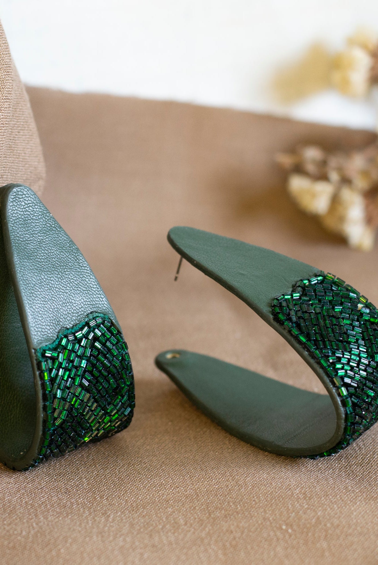 Emerald Embroidered Flat Hoops - CiceroniNoupelle