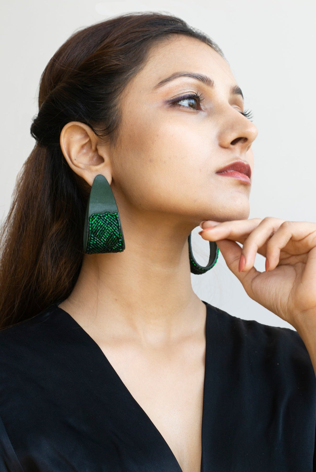Emerald Embroidered Flat Hoops - CiceroniNoupelle