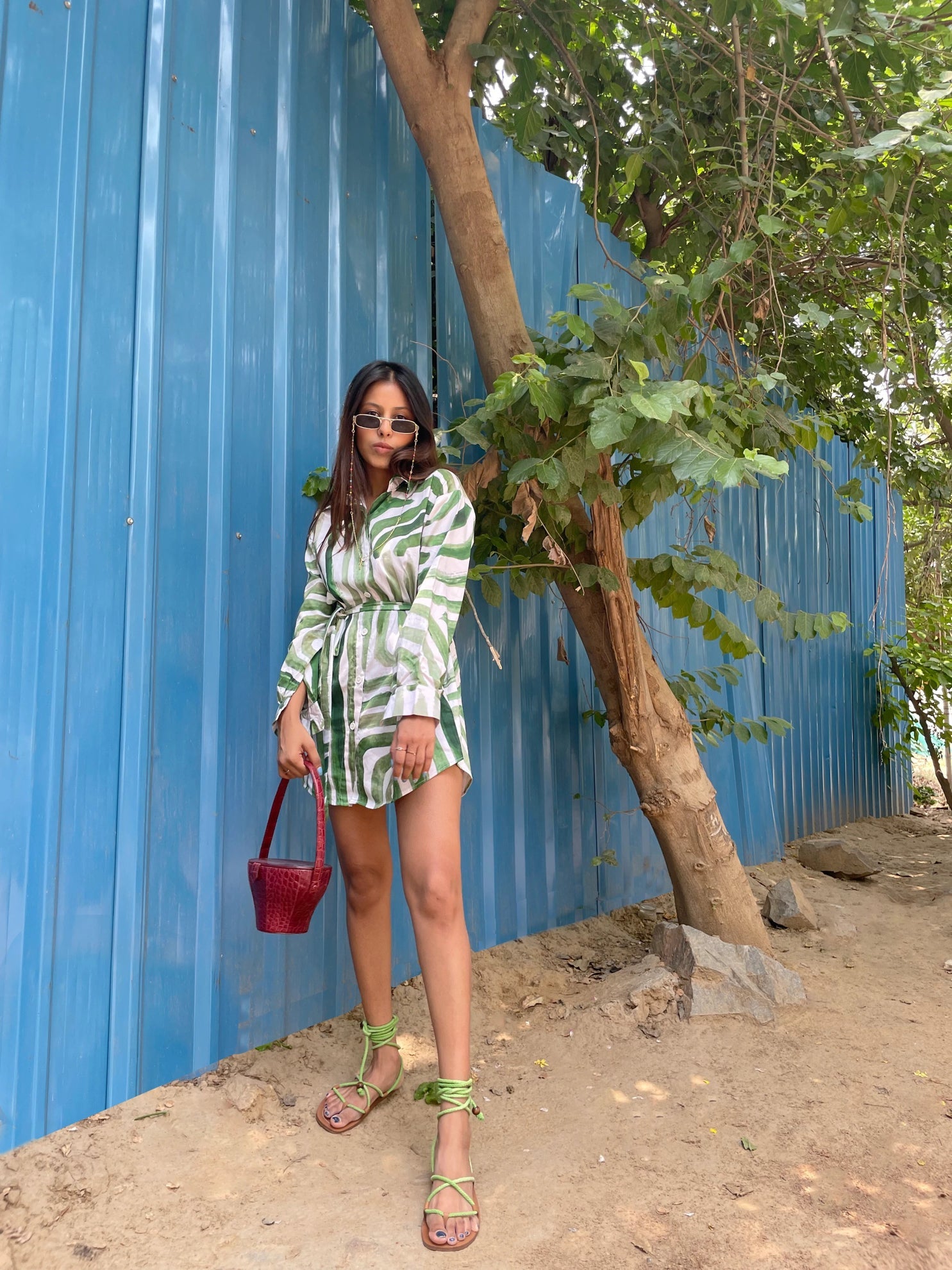 Everyday Shirt Dress in Abstract Green - CiceroniHappi Space