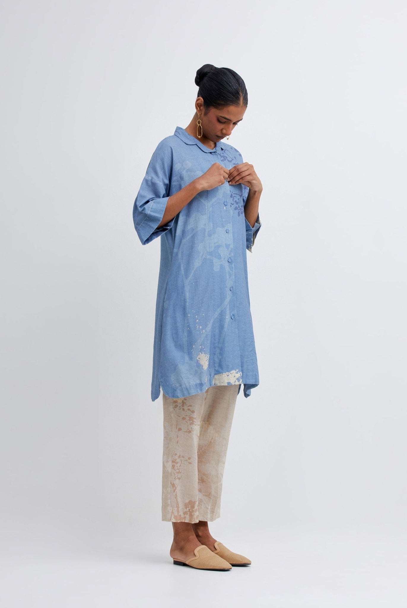 Foliage Blue Shirt & Beige Pants Set - CiceroniBhavik Shah