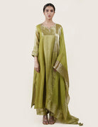 Fresh Green Tissue Stripes/Chanderi Silk - A-line Kurta Set - CiceroniBhavik Shah