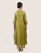 Fresh Green Tissue Stripes/Chanderi Silk - A-line Kurta Set - CiceroniBhavik Shah