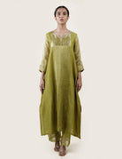 Fresh Green Tissue Stripes/Chanderi Silk - A-line Kurta Set - CiceroniBhavik Shah