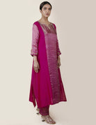 Fuchsia Pink Tissue Stripes/Chanderi Silk - A-line Kurta Set - CiceroniBhavik Shah