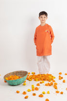 Full Sleeve Rust Embroidered Kurta Set - CiceroniMr. Brat