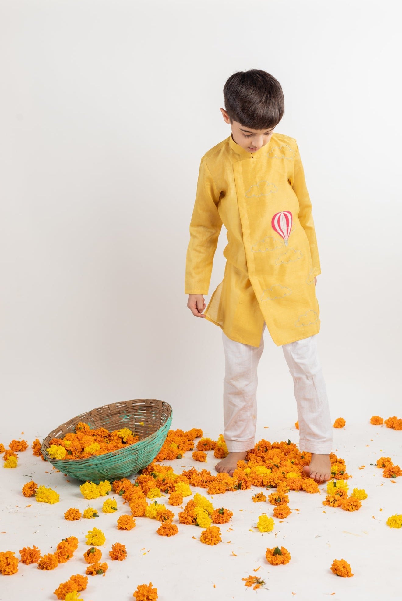 Full Sleeve Yellow Embroidered Kurta Set - CiceroniMr. Brat