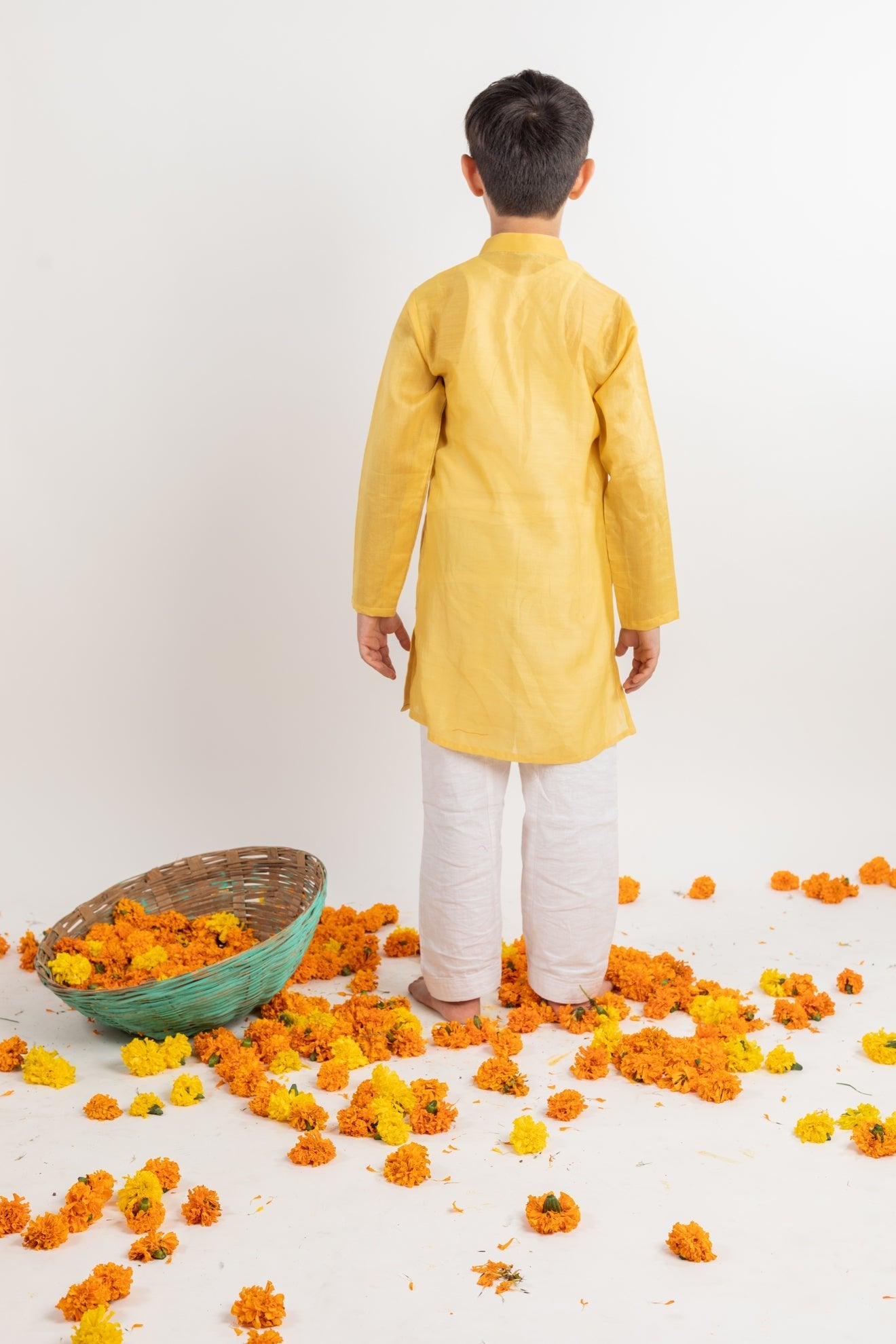 Full Sleeve Yellow Embroidered Kurta Set - CiceroniMr. Brat