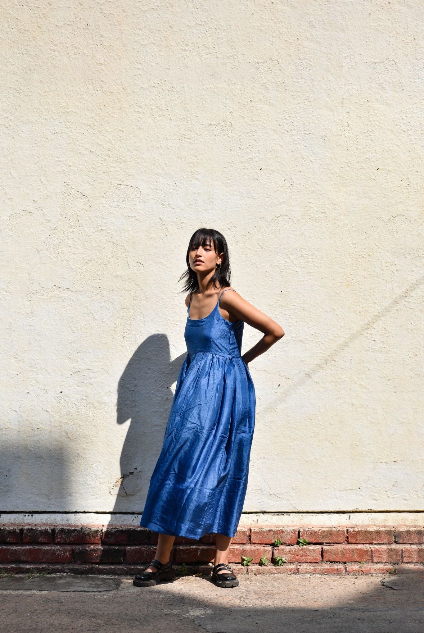 Gathered Silk Dress-Medium indigo - CiceroniDresseswith N.