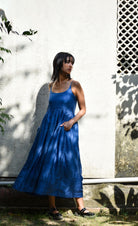 Gathered Silk Dress-Medium indigo - CiceroniDresseswith N.