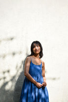 Gathered Silk Dress-Medium indigo - CiceroniDresseswith N.