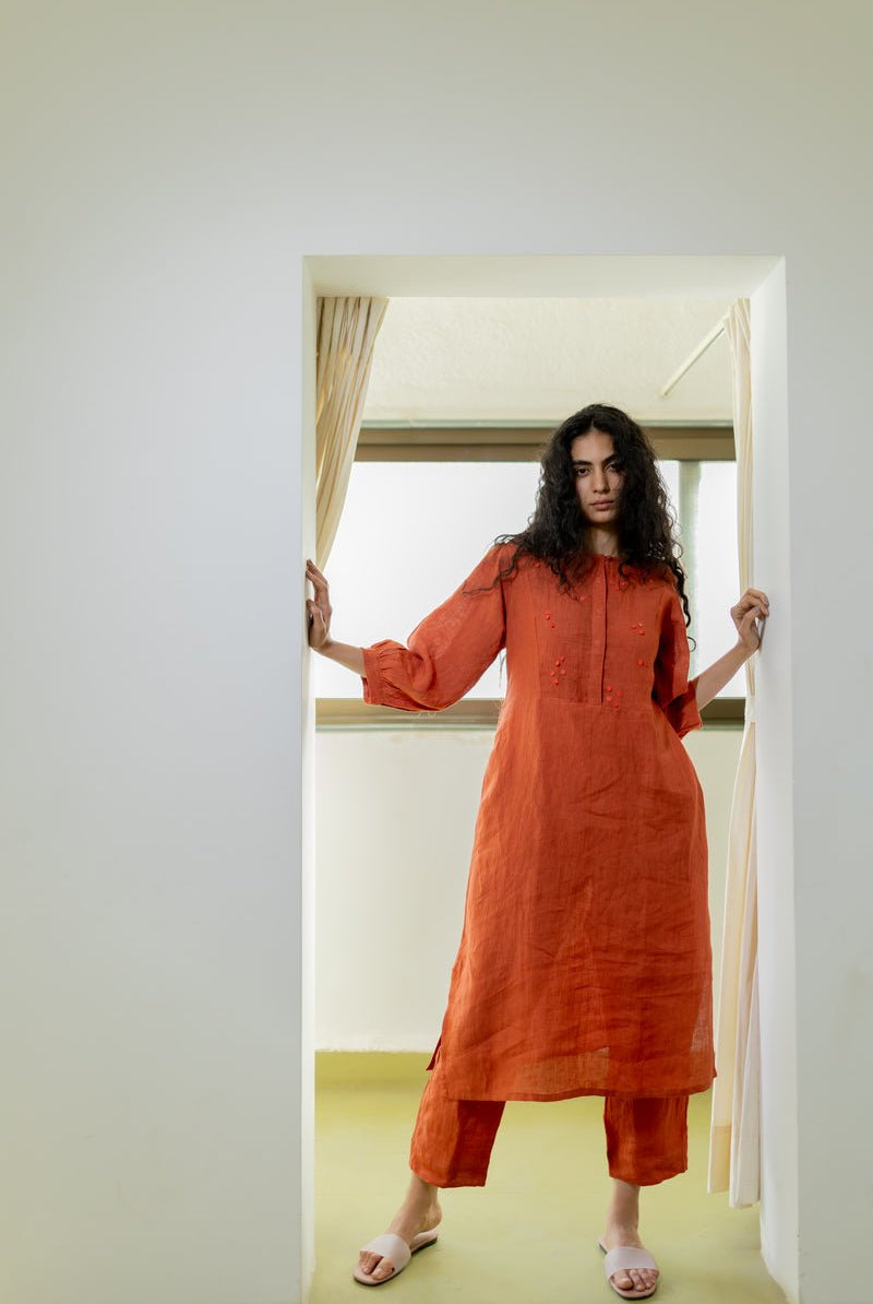 Ginger Orange Linen Kurta and Pants set - CiceroniCo-ord SetSilai Studio