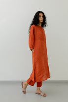 Ginger Orange Linen Kurta and Pants set - CiceroniCo-ord SetSilai Studio
