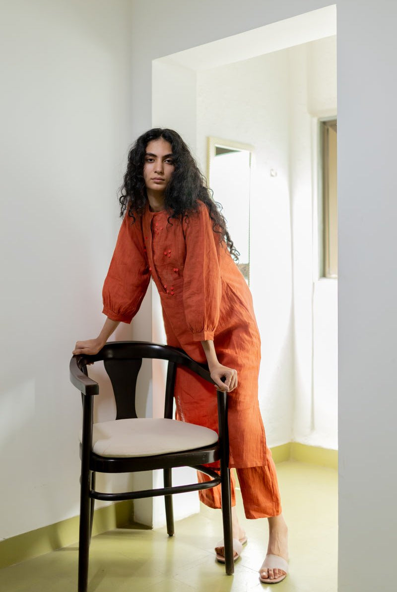 Ginger Orange Linen Kurta and Pants set - CiceroniCo-ord SetSilai Studio