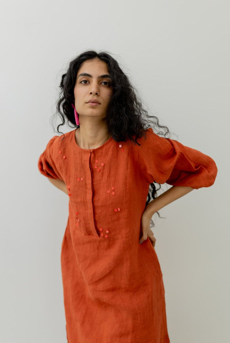 Ginger Orange Linen Kurta and Pants set - CiceroniCo-ord SetSilai Studio