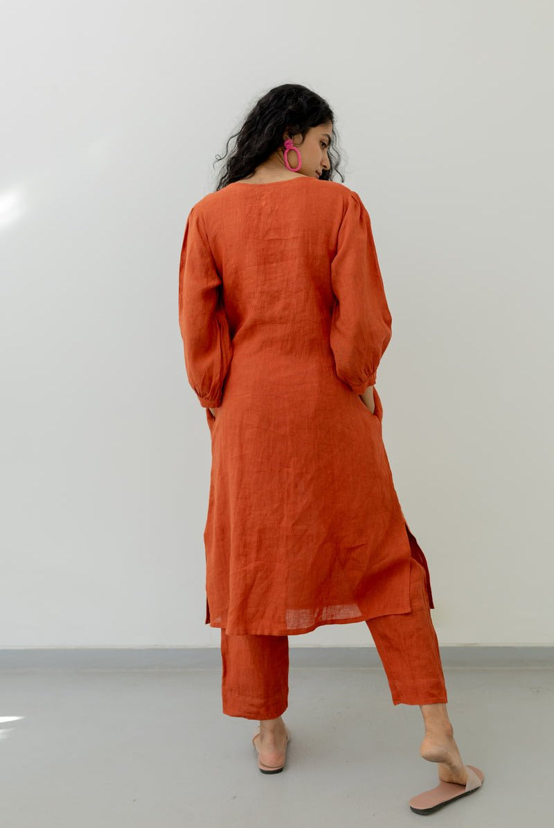 Ginger Orange Linen Kurta - CiceroniKurtaSilai Studio