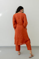 Ginger Orange Linen Kurta - CiceroniKurtaSilai Studio