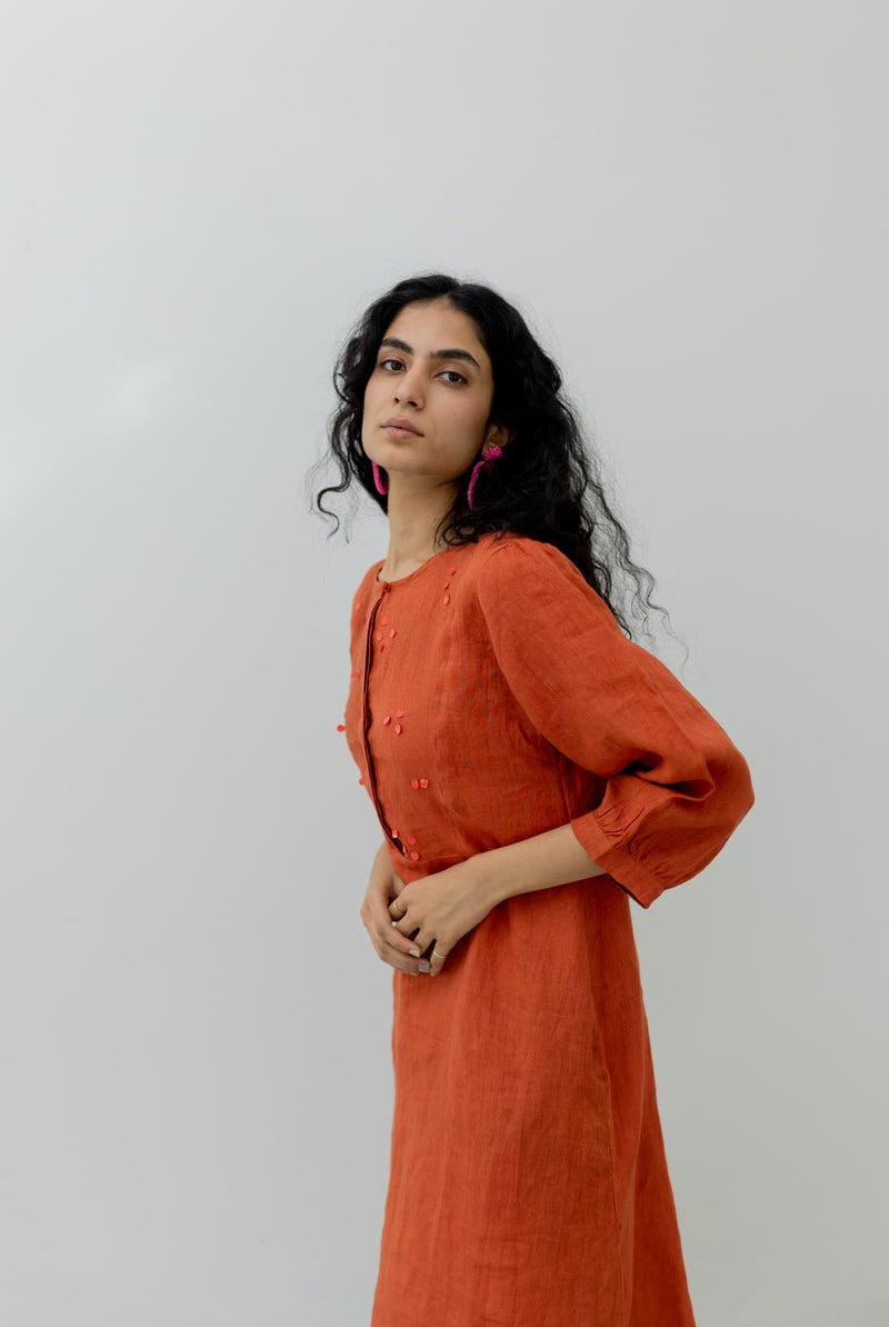 Ginger Orange Linen Kurta - CiceroniKurtaSilai Studio
