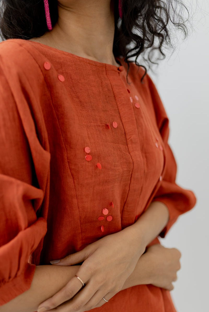 Ginger Orange Linen Kurta - CiceroniKurtaSilai Studio