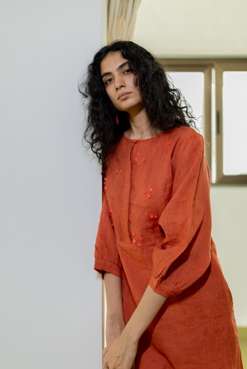 Ginger Orange Linen Kurta - CiceroniKurtaSilai Studio