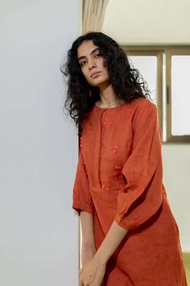 Ginger Orange Linen Kurta - CiceroniKurtaSilai Studio