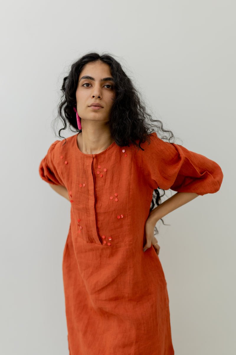 Ginger Orange Linen Kurta - CiceroniKurtaSilai Studio