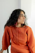 Ginger Orange Linen Kurta - CiceroniKurtaSilai Studio