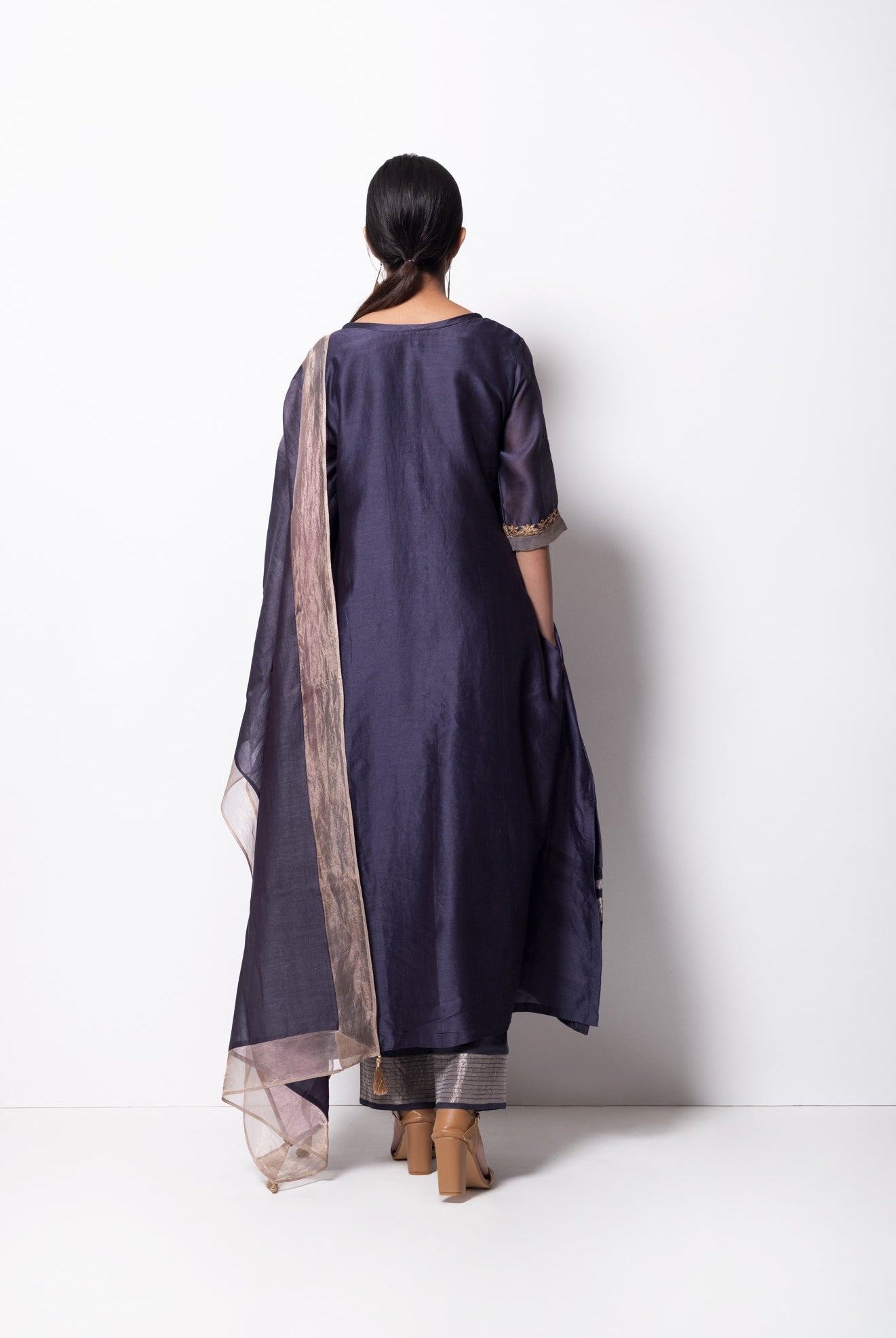 Grape Grey Chanderi Silk Kurta Set with Dupatta - CiceroniBhavik Shah
